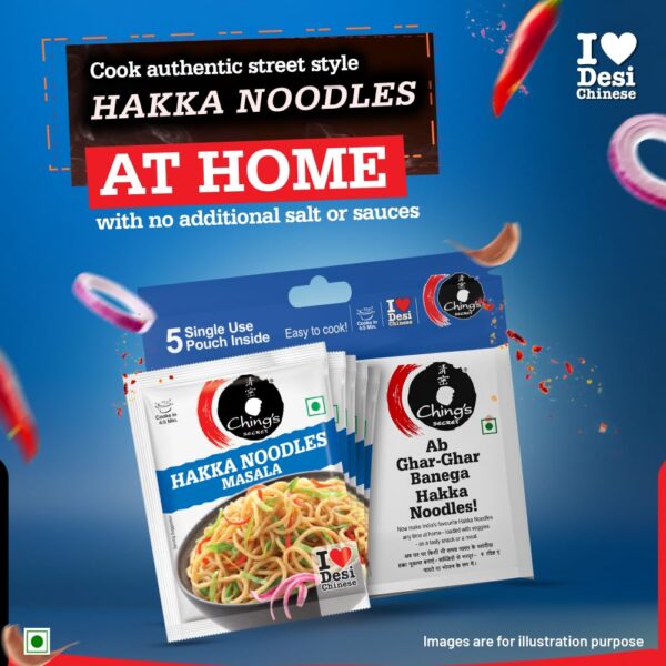 Ching’s Secret Hakka Noodles Masala, 100g, Easy To Cook, Meal Kit, Cooks in 4/5Mins, 1 Pouch Serves 4, Pack of 5 Single Use Pouches