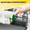Kitchen Sink Caddy Organiser, Sink Tidy with Removable Brush Holder, Under Sink Storage Rack, Sponge & Soap Holder,Stainless Steel Cleaning Utensil Caddy for Kitchen,Black
