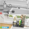 Kitchen Sink Caddy Organiser, Sink Tidy with Removable Brush Holder, Under Sink Storage Rack, Sponge & Soap Holder,Stainless Steel Cleaning Utensil Caddy for Kitchen,Black