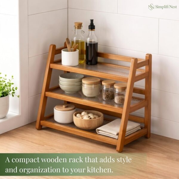 3-Tier Bamboo & Fiber Countertop Rack | Multi-Purpose Slanted Display Shelf
