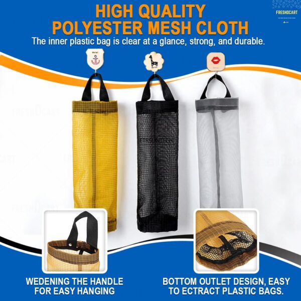 FreshDcart FDCA557 Plastic Bag Holder Foldable Breathable Hanging Trash Bags Organizer for grocery bags garbage bags for Home and Kitchen (Multicolor,Pack of 2)