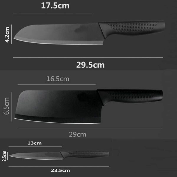 Knife Set Black Harditli Professional Kitchen Covers High Carbon Stainless Steel Meat Ergonomic Home Hotel Restaurant Cove Cutting Knifes Chopping Vegetables Fruits (Set of 3)