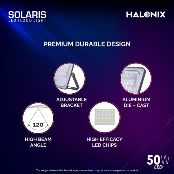 Halonix Aluminium 50W Waterproof Outdoor led Flood Light|Halogen Light, Focus Light for Garage, Parking, Shop -(Cool White)-Pack of 1|Short Circuit & Surge Protection.