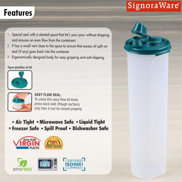1776417996_Signoraware-Jumbo-Easy-Flow-BPA-Free-Plastic-Container-Microwave-Dishwasher-safe-Airtight-Leakproof-Ideal-for-Home-Restaurant-use-Best-for-Oils-Liquid-Keeper-ForestGreen-1.1-Ltr.jpg Signoraware Jumbo Easy Flow BPA Free Plastic Container | Microwave & Dishwasher safe | Airtight & Leakproof | Ideal for Home & Restaurant use | Best for Oils & Liquid Keeper ( ForestGreen | 1.1 Ltr )