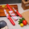 Professional 3-Piece Kitchen Knife Set - High Carbon Stainless Steel Professional 3-Piece Kitchen Knife Set - High Carbon Stainless Steel Chef, Utility & Santoku Knives with Ergonomic Blue Handles Knife (Blue, 3 Pc Knife Set, Knife) (3P-RED)