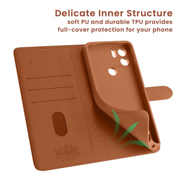 KIVANO LUXE® for Vivo V60E 5G / Vivo T4 Pro 5G / Vivo V60 5G Luxury Handmade Leather Magnetic Flip Folio Case | Card Holder & Kickstand | Slim Protective Cover | Unisex - Brown