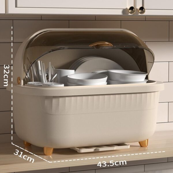 Covered Dish Drying Rack with Lid – Large Capacity Kitchen Dish Drainer with Drain Tray – Dustproof Plate and Bowl Organizer for Countertop Storage