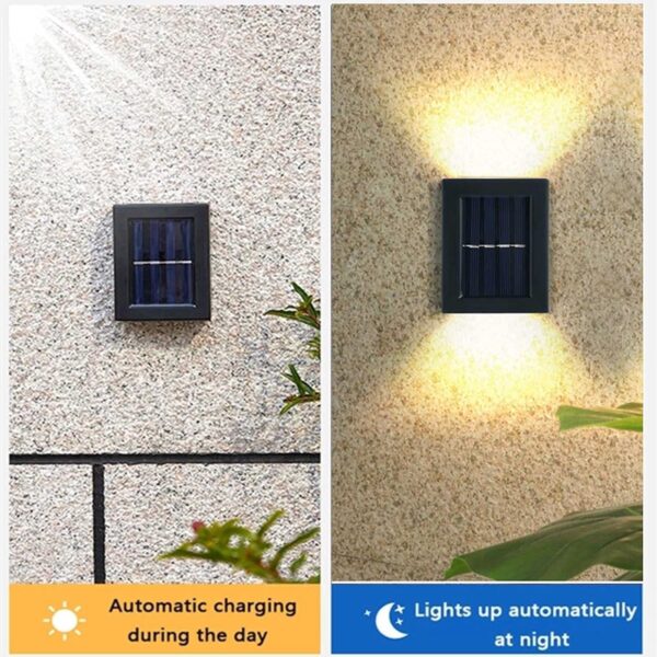 TCCO ENTERPRISE 2 Pack LED Solar Up and Down Outdoor Security Wall Lamps, IP65 Waterproof Solar Outdoor Lights, Fence Lights LED Solar Wall Lights for Home Garden Porch(Warm Light) (2)ABS PC plastic