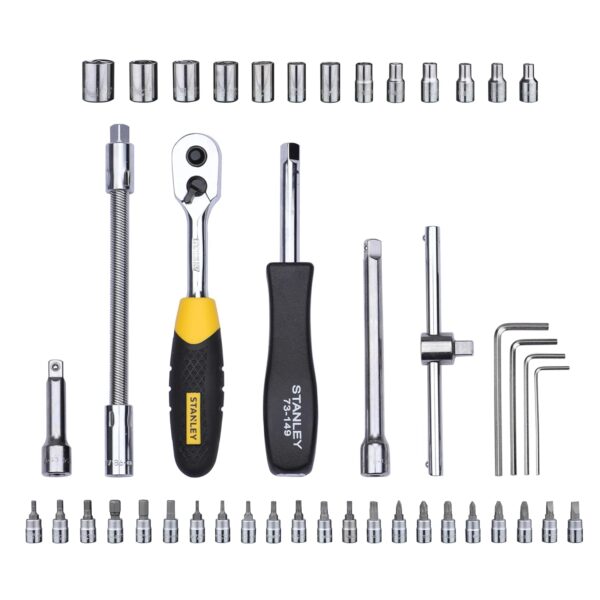 1776453264_STANLEY-STMT72794-8-14-46-PIECE-Square-Drive-Metric-Socket-Bit-Set-Made-with-Double-Nickel-Chromium-Alloy-Coated-Tip-Maxi-Drive™-Design-Provides-15-More-Torque-than-Standard-Sockets-BLACK.jpg STANLEY STMT72794-8 1/4'' 46-PIECE Square Drive Metric Socket & Bit Set, Made with Double Nickel Chromium Alloy Coated Tip, Maxi-Drive™ Design Provides 15% More Torque than Standard Sockets, BLACK
