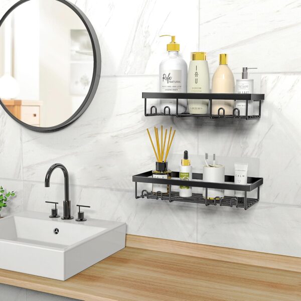 1776455913_Moforoco-Bathroom-Accessories-with-Hooks-Self-Adhesive-Bathroom-Shelf-for-Wall-Washroom-Organiser-Made-of-Strong-Quality-Metal-Black-Pack-of-2.jpg Moforoco Bathroom Accessories with Hooks | Self Adhesive Bathroom Shelf for Wall | Washroom Organiser Made of Strong Quality Metal (Black-Pack of 2)