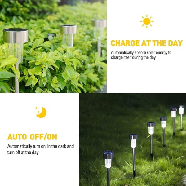Solar Garden Lights Outdoor, Color Changing LED Path Lights, 1,2,5,10 Pack Stainless Steel Stake Lights, Multi-Color Decorative Landscape Lighting (Solar Light Yellow, 5)