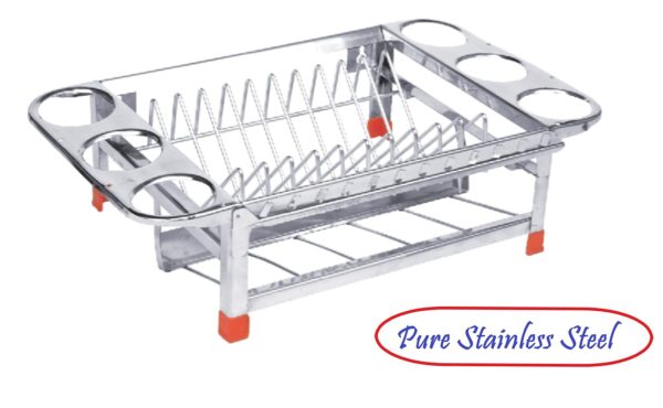 AMOL® Premium Stainless Steel Kitchen Rack | Dish Drying Rack with Glass & Cutlery Holder | Wall Mount Utensil Organizer | Plate Stand | Cup Saucer Holder | Rustproof Bartan Stand (Small)