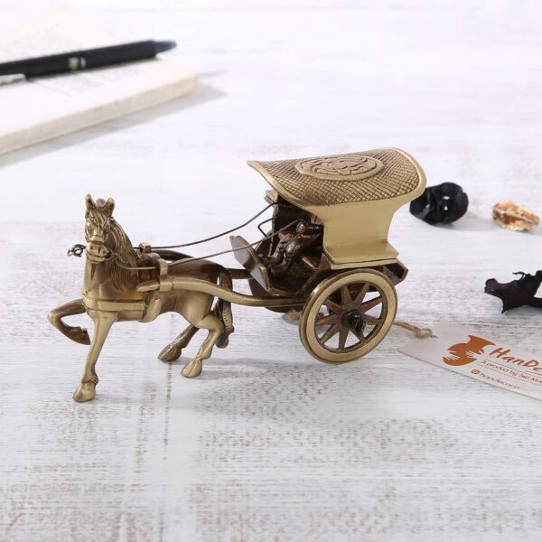 Two Moustaches Brass Horse Cart Replica Showpiece, Brass Showpiece for Corner Shelves, Size - 5.5 Inches, Standard, Pack of 1