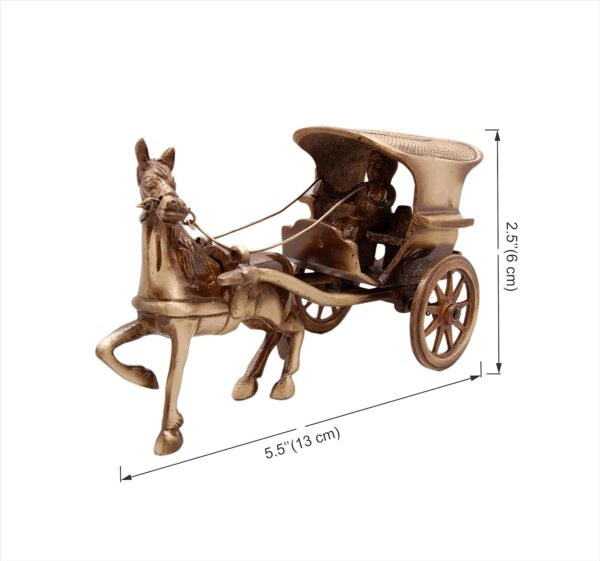Two Moustaches Brass Horse Cart Replica Showpiece, Brass Showpiece for Corner Shelves, Size - 5.5 Inches, Standard, Pack of 1