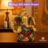 Brass Gem Stone Work Ganesha Statue for Home Office | Brass Ganesh Murti for Pooja Room | Ganpati Idol for Home Entrace Home Decor (Weight 860 Gram Height 16 cm) (Hand_BRASSGANESH_05CM)