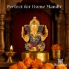 Brass Gem Stone Work Ganesha Statue for Home Office | Brass Ganesh Murti for Pooja Room | Ganpati Idol for Home Entrace Home Decor (Weight 860 Gram Height 16 cm) (Hand_BRASSGANESH_05CM)