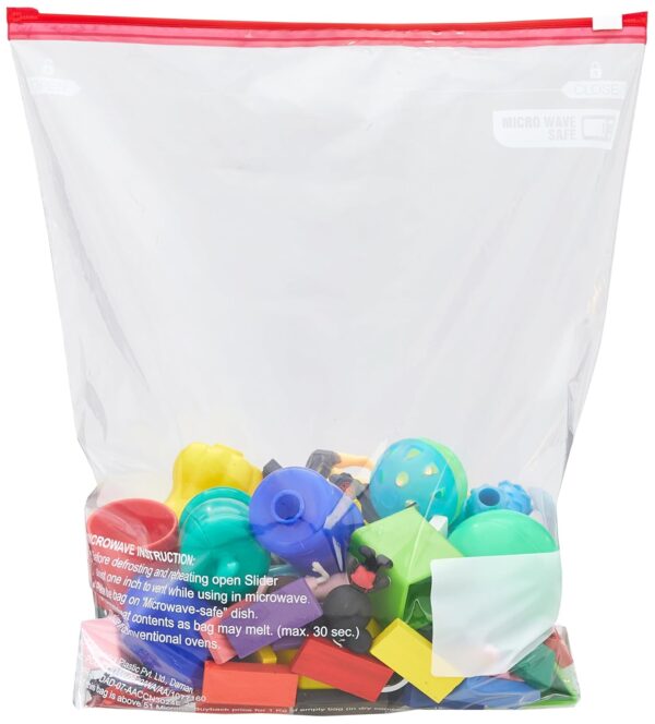 Amazon Basics - Multipurpose Slider Storage Bags | 45 Bags | Large | 31 x 35 cm | Reusable and Reclosable | Material Plastic | Leak- Proof | Food Grade | Microwave Safe
