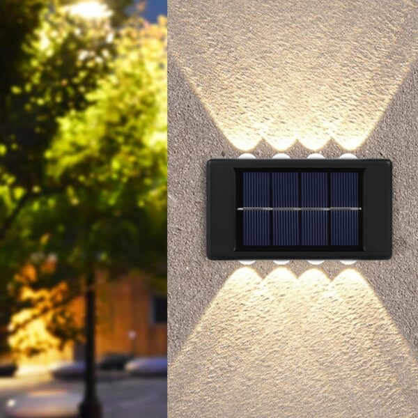 kh Solar 8 LED Wall Light Dual Direction Up & Down Outdoor Illumination | IP65 Waterproof | Modern Nordic Design | Solar Sensor Lamp for Garden, Porch, Home, Patio (Pack of 2)