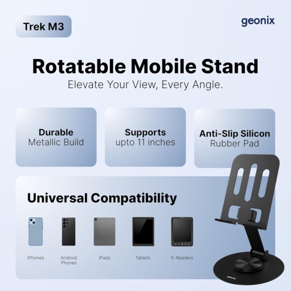 1776486713_Geonix-Trek-M3-360°-Rotatable-Foldable-Mobile-Phone-Stand-–-Metallic-Adjustable-Height-Angle-Universal-Holder-for-Smartphones-Tablets-Black.jpg Geonix Trek M3 360° Rotatable & Foldable Mobile Phone Stand – Metallic, Adjustable Height & Angle, Universal Holder for Smartphones & Tablets (Black)