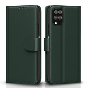 Pikkme Flip Cover Leather Finish | Inside TPU with Card Pockets | Wallet Stand and Shock Proof | Complete Protection Flip Case for Samsung Galaxy M12 / F12 / A12(Green)