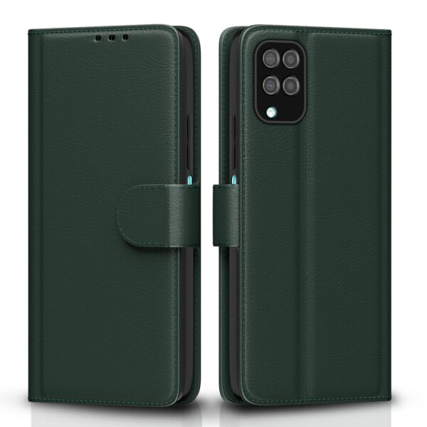 Pikkme Flip Cover Leather Finish | Inside TPU with Card Pockets | Wallet Stand and Shock Proof | Complete Protection Flip Case for Samsung Galaxy M12 / F12 / A12(Green)