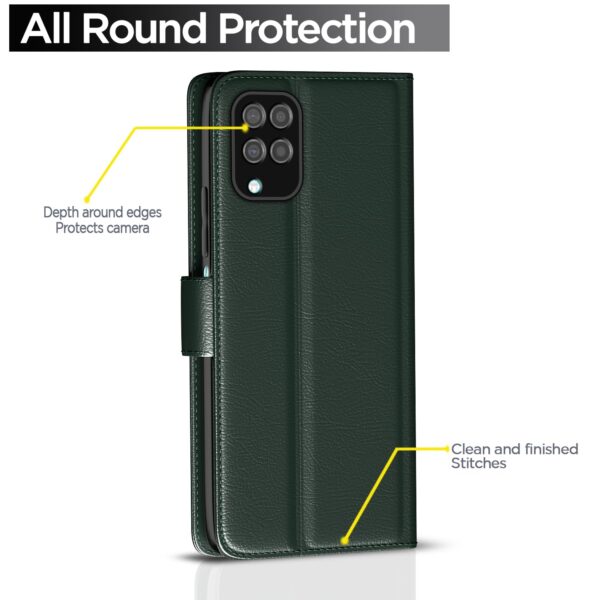 Pikkme Flip Cover Leather Finish | Inside TPU with Card Pockets | Wallet Stand and Shock Proof | Complete Protection Flip Case for Samsung Galaxy M12 / F12 / A12(Green)