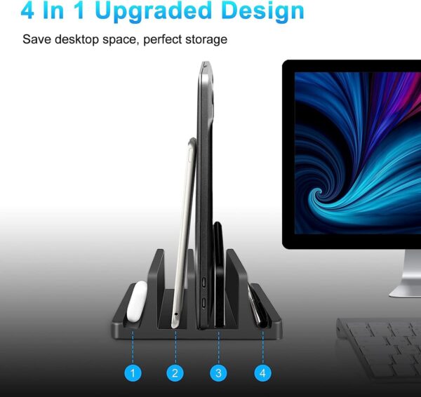 1776497872_TARKAN-Vertical-Laptop-Holder-2-Slot-Desk-Space-Saving-Organizer-Stand-Fits-All-Laptop-Sizes-ABS-Black.jpg TARKAN Vertical Laptop Holder | 2-Slot Desk Space Saving Organizer Stand Fits All Laptop Sizes (ABS, Black)