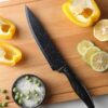 6 Piece Kitchen Knife Set Dishwasher Safe, Sharp Stainless Steel Knife Set, Kitchen Knives Sets Professional with Sheaths Rainbow Non StickIndian-Black