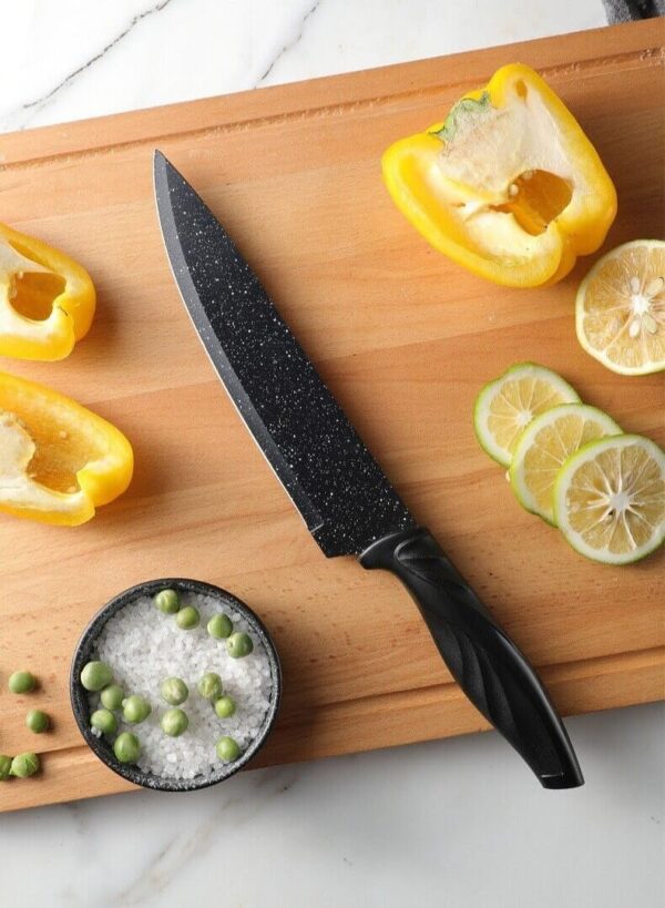 6 Piece Kitchen Knife Set Dishwasher Safe, Sharp Stainless Steel Knife Set, Kitchen Knives Sets Professional with Sheaths Rainbow Non StickIndian-Black