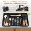 Euqunn Cutlery Drawer Organiser, Expandable Large Utensil Holder with 2 Removable Knife Blocks, 6-9 Slots Adjustable Cutlery Tray for Kitchen Drawer, Compact Plastic Storage for Forks Knives(Black)