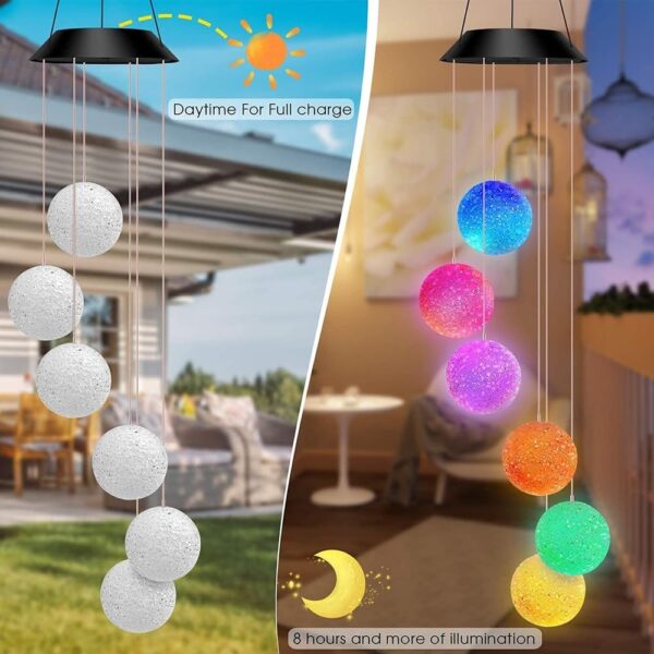Multi-Color Changing Solar Wind Chime Lights – Crystal Ball Shape LED Waterproof Hanging Solar Lamp for Outdoor Garden, Patio, Balcony & Home Decoration