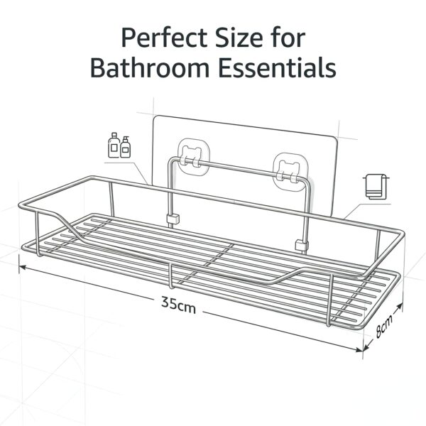 Killerzone VIHAX Self Adhesive Bathroom Shelf Rack | Stainless Steel Wall Mount Shower Caddy with Magic Sticker | No Drilling, Rustproof Storage Rack for Bathroom & Kitchen (1 Shelf, Silver Chrome)