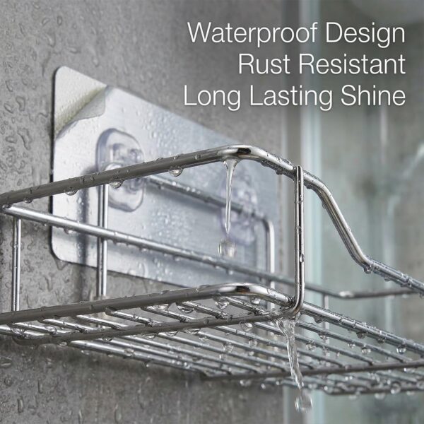Killerzone VIHAX Self Adhesive Bathroom Shelf Rack | Stainless Steel Wall Mount Shower Caddy with Magic Sticker | No Drilling, Rustproof Storage Rack for Bathroom & Kitchen (1 Shelf, Silver Chrome)