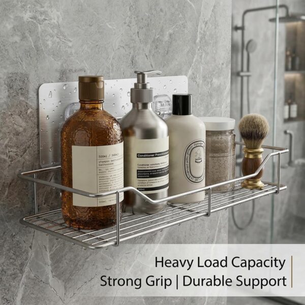 Killerzone VIHAX Self Adhesive Bathroom Shelf Rack | Stainless Steel Wall Mount Shower Caddy with Magic Sticker | No Drilling, Rustproof Storage Rack for Bathroom & Kitchen (1 Shelf, Silver Chrome)