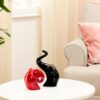 Amazon Basics Home Decor Happy Charm Elephant Couple | Piano Finish Ceramic Figures (Set of 2 Piece, Red & Black)
