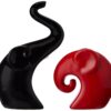 Amazon Basics Home Decor Happy Charm Elephant Couple | Piano Finish Ceramic Figures (Set of 2 Piece, Red & Black)