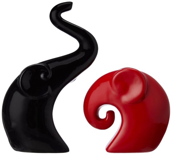 Amazon Basics Home Decor Happy Charm Elephant Couple | Piano Finish Ceramic Figures (Set of 2 Piece, Red & Black)