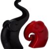 Amazon Basics Home Decor Happy Charm Elephant Couple | Piano Finish Ceramic Figures (Set of 2 Piece, Red & Black)