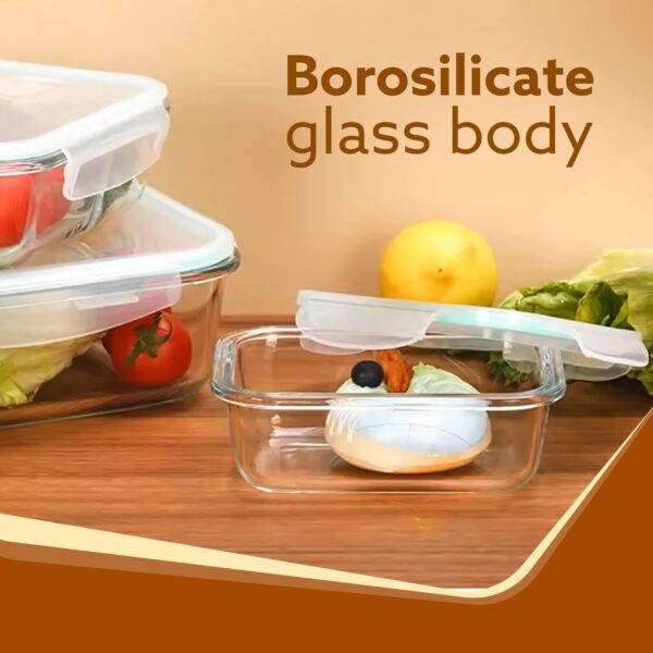 AGARO Borosilicate Glass Containers with Lids, 3 pcs Set, 370ml, 640ml &1040ml, Kitchen, Microwave, Oven & Freezer Safe, Baking Dish, Rectangle, Baking Tray, Scratch Resistant, Transparent