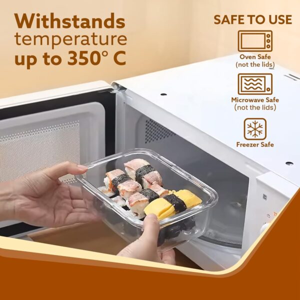 AGARO Borosilicate Glass Containers with Lids, 3 pcs Set, 370ml, 640ml &1040ml, Kitchen, Microwave, Oven & Freezer Safe, Baking Dish, Rectangle, Baking Tray, Scratch Resistant, Transparent