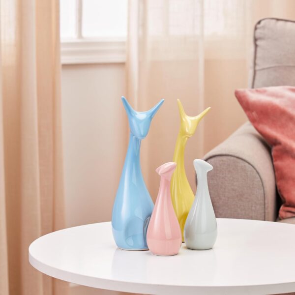 Amazon Basics Home Decor Happy Deer Family Action Statue Piano Finish Ceramic Figures(Set of 4,Multicolor)