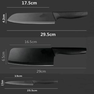 Knife Set Black Harditli Professional Kitchen Covers High Carbon Stainless Steel Meat Ergonomic Home Hotel Restaurant Cove Cutting Knifes Chopping Vegetables Fruits (Set of 3)