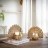 BEHOMA Aluminium Dancing Peacock Figurine Pair for Love & Good Luck | Home Décor Tabletop Showpiece with Scented Votive Candles | Valentine, Anniversary & Wedding Gift for Couples | Set of 2, Gold