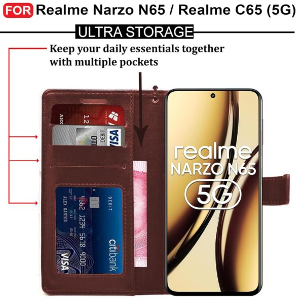 1776553569_CEDO-Flip-Cover-for-Realme-Narzo-N65-Realme-C65-5G-Leather-Finish-Inside-Pockets-Inbuilt-Stand-Shockproof-Wallet-Style-Magnetic-Closure-Back-Case-Flipcover-Brown.jpg CEDO Flip Cover for Realme Narzo N65 / Realme C65 (5G) | Leather Finish | Inside Pockets & Inbuilt Stand | Shockproof Wallet Style Magnetic Closure Back Case Flipcover (Brown)