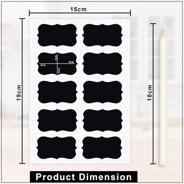 GLUN 100 Piece Waterproof Vinyl Black Labels Stickers for Mason Jar Glass & Plastic Bottles, 100 Labels Piece Stickers with 1 Piece White Pencil, Self-Adhesive Spice