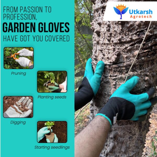 UTKARSH Acrylonitrile Butadiene Styrene Heavy Duty Garden Gloves, Reusable, Washable, with Right Hand Fingertip ABS Claws for Pruning, Digging, Planting and Gardening (Pack of 2 Pairs)