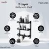 GLOXY Premium Bathroom Shelf Rack - Black Matte Finish 4in1 Stainless Steel Wall Mount Bathroom Soap Rack with Toothbrush Holder - Bathroom Fittings Accessories Set with Multipurpose Hooks