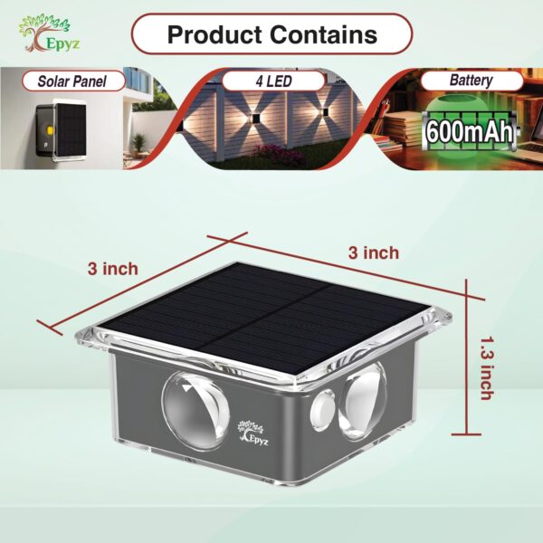 Epyz Solar Wall Light Outdoor 4 Side Waterproof Garden Decoration Wall Lamps Step Small Night Lamp Garden Lighting Fence Courtyard Decor 4 LED [ Multicolor, Pack of 1 ]