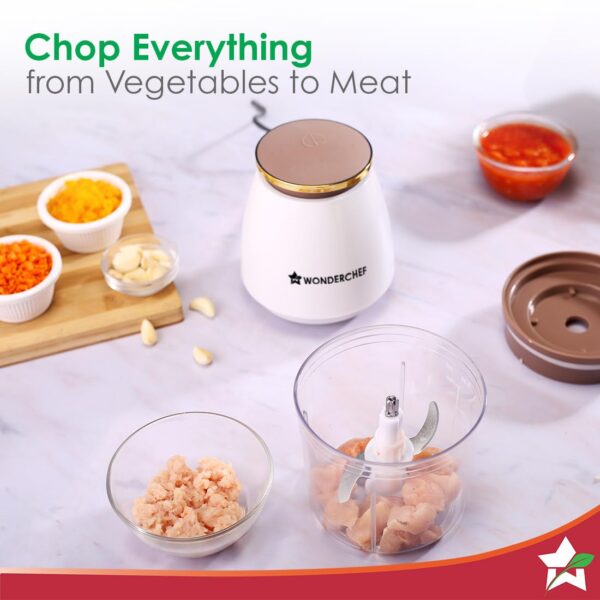 Wonderchef Nutri-chop Pearl Electric Chopper | 4 Sharp Stainless Steel Blades | 700ml | 350W | Chop and Mince Vegetables, Meat, Blends Dips | Low Noise | Light-weight | 2-Year Warranty