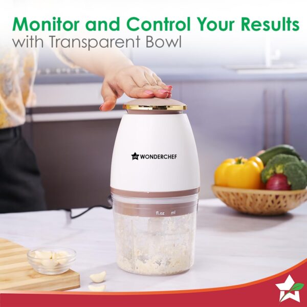 Wonderchef Nutri-chop Pearl Electric Chopper | 4 Sharp Stainless Steel Blades | 700ml | 350W | Chop and Mince Vegetables, Meat, Blends Dips | Low Noise | Light-weight | 2-Year Warranty